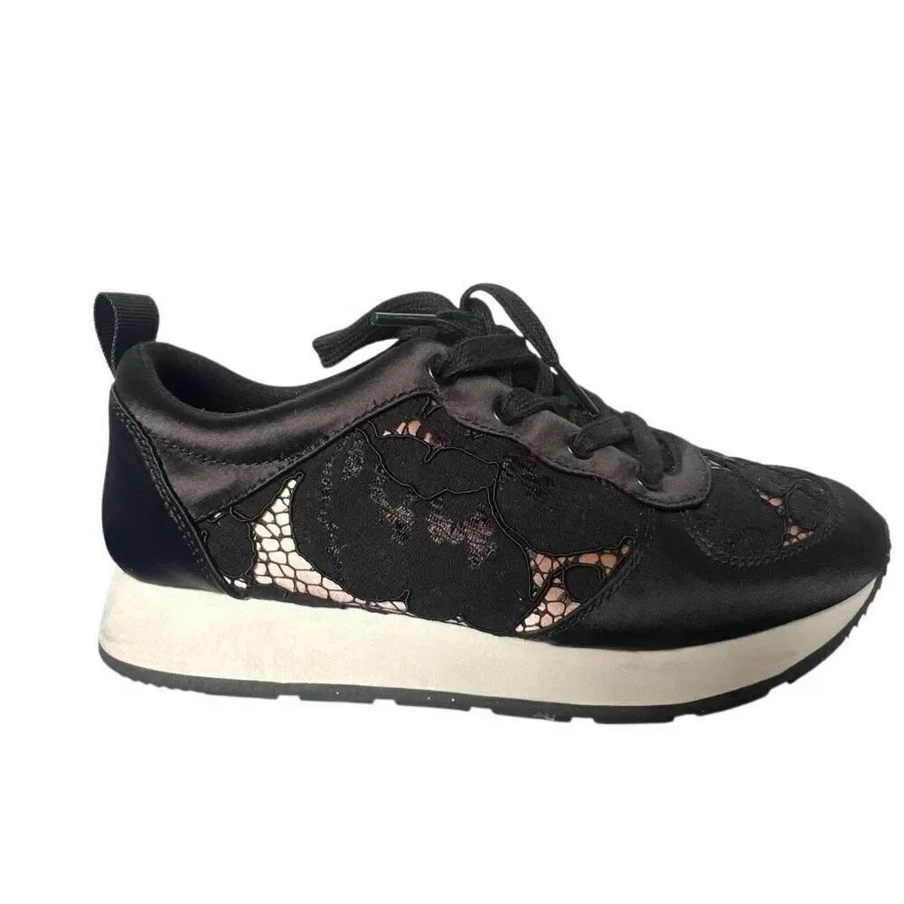 Zara Basic Black Lace Satin Sneakers Size 37 6.5